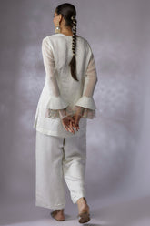 ivory silk linen satin short embroidered kurta set